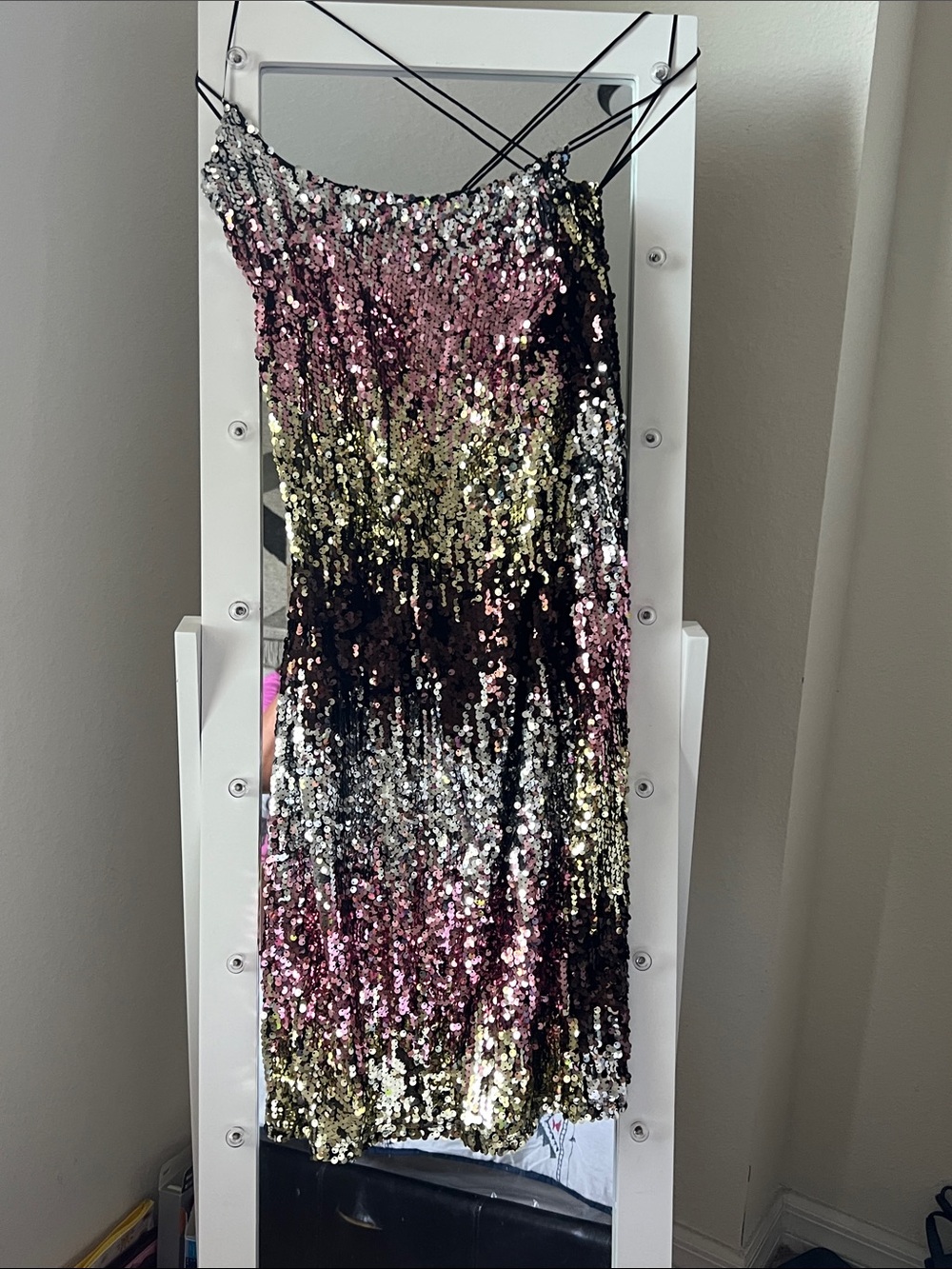 Nasty Gal Pink Black Gold Sequin Midi Dress